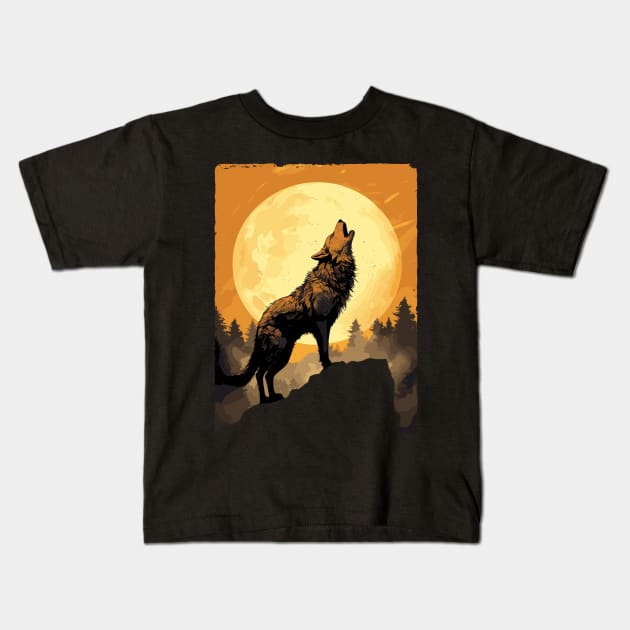 Full Moon Lone Aplha Brindle Dire Wolf Kids T-Shirt by RuftupDesigns